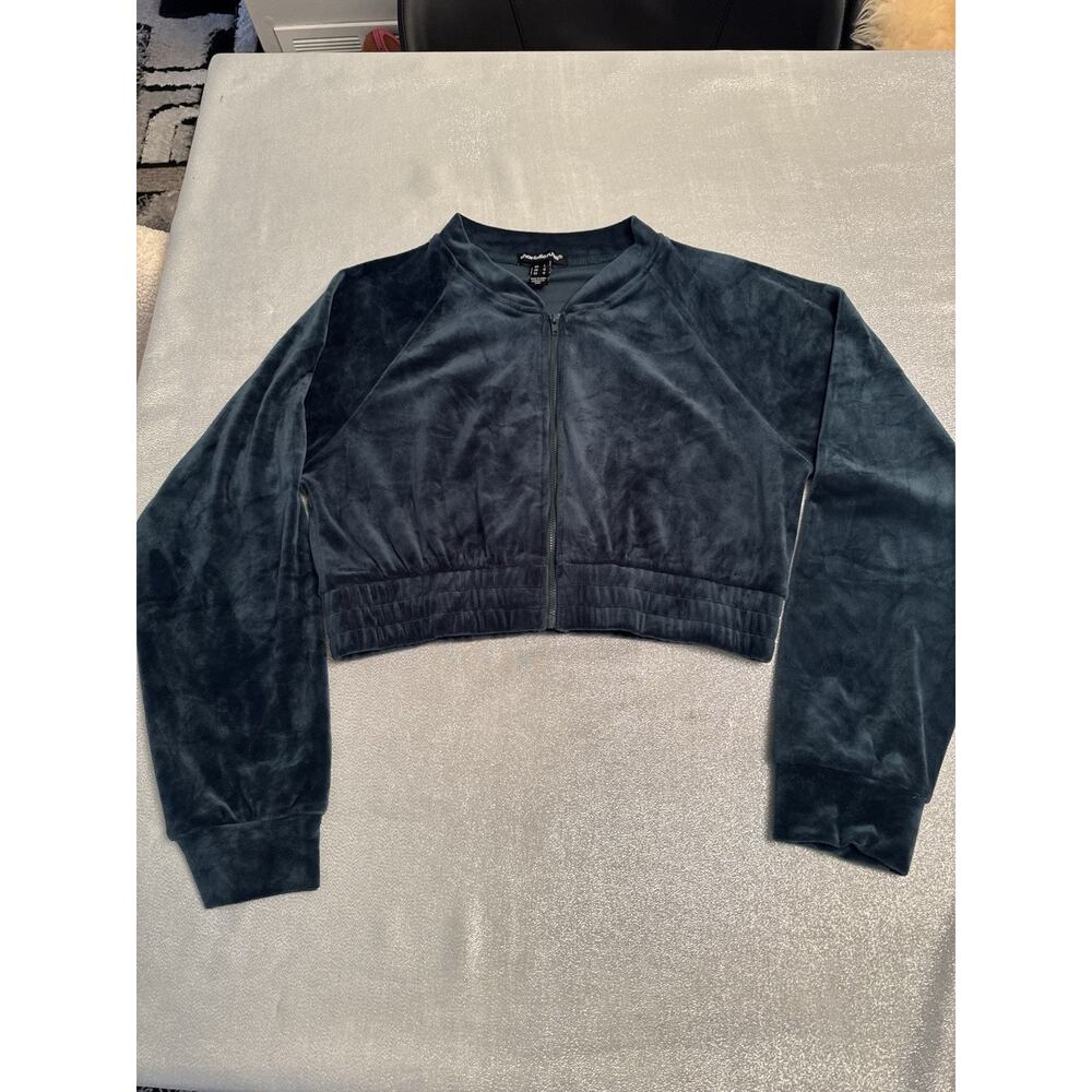 Charlotte Russe Blue Velour Cropped Track Jacket Women's Large